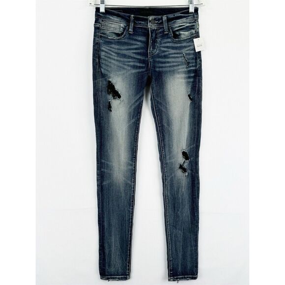 Buckle Black BKE Jeans Womens 25x32 Blue Skinny Fit No 53 Ripped Dark Denim NWT - Picture 1 of 16